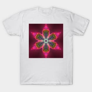 Psychedelic Kaleidoscope Flower Green and Pink T-Shirt